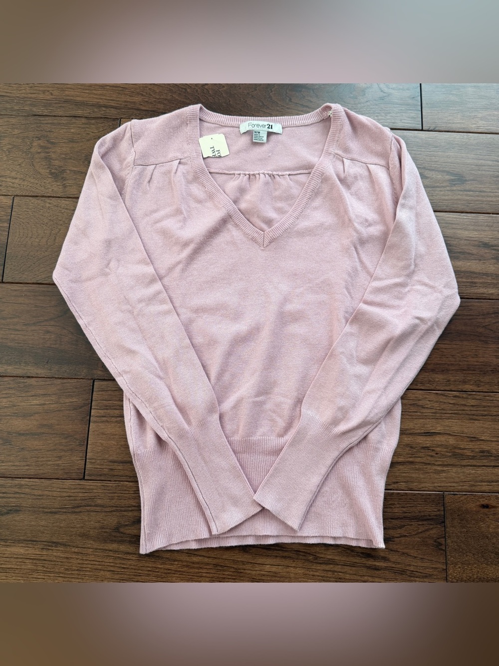 Forever 21 Dusty Pink Lightweight V Neck Long Sleeve Sweater Top Size Medium